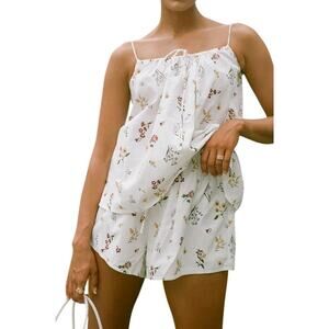 Sabo Skirt Jetta Floral Babydoll Top White Women's Size S Bohemian Cottagecore